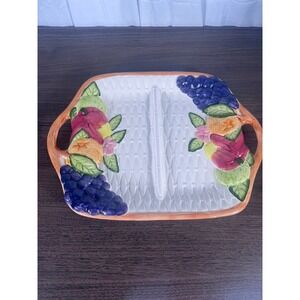 Vintage Fitz and Floyd Fruit Fare relish platter basketweave design